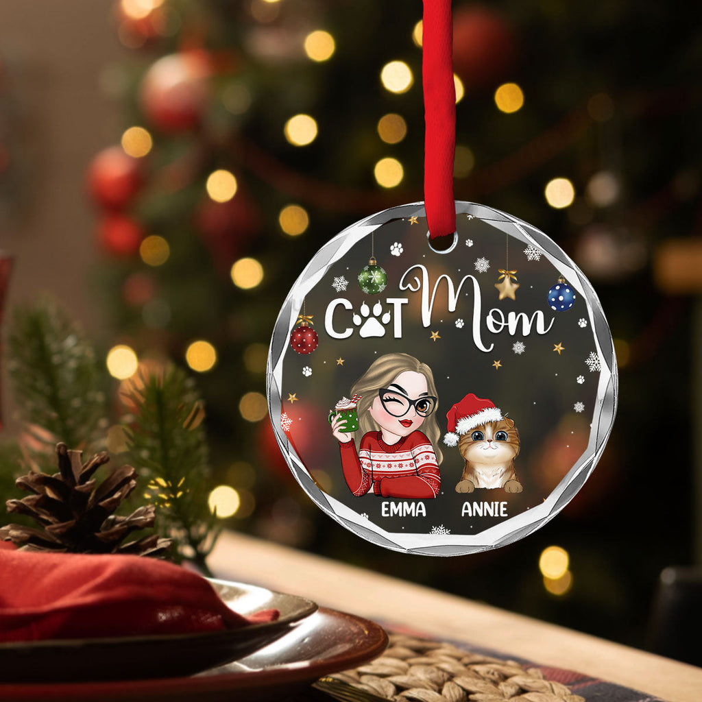 Custom Keepsake Christmas Ornament •  Cat Mom - Personalized Glass Ornament