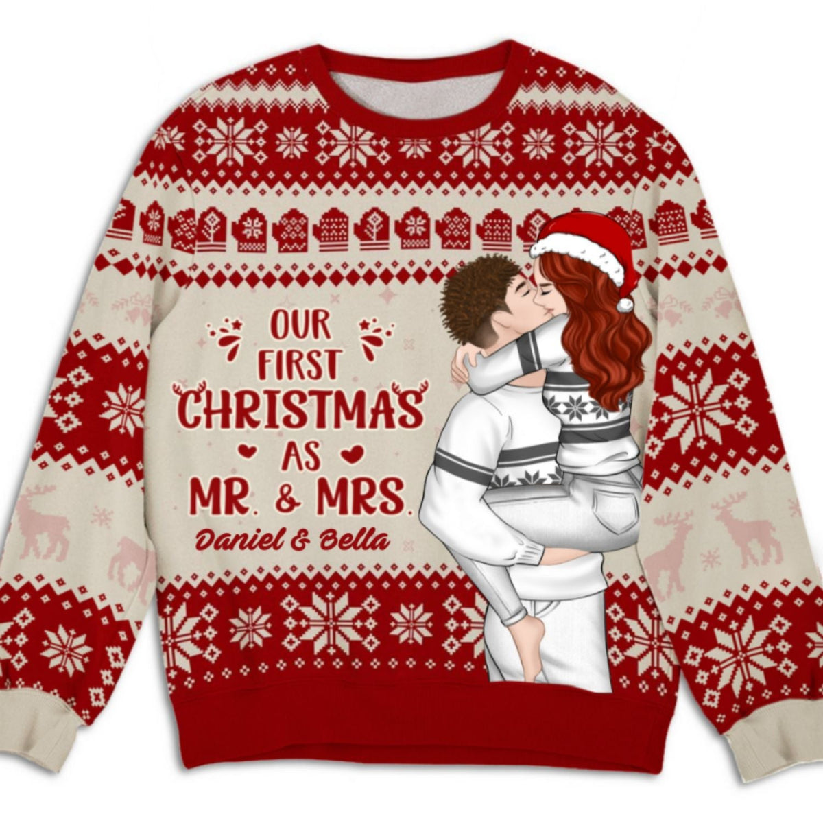 Custom Couple Christmas Sweatshirt, Anniversary Gift • First Christmas - Personalized All-over-print Sweatshirt