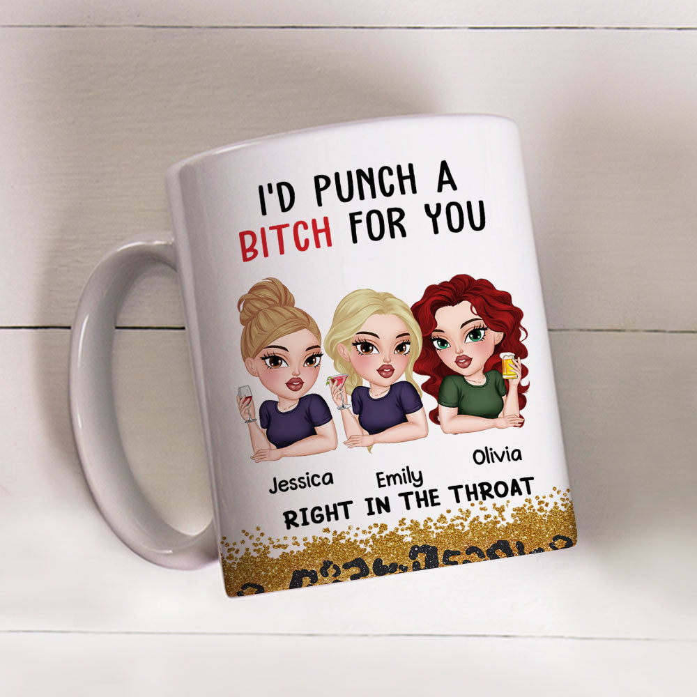 Custom Best Friend, Christmas & Birthday Friendship Keepsake Gift • Punch A Bitch For You Bestie - Personalized Coffee Mug