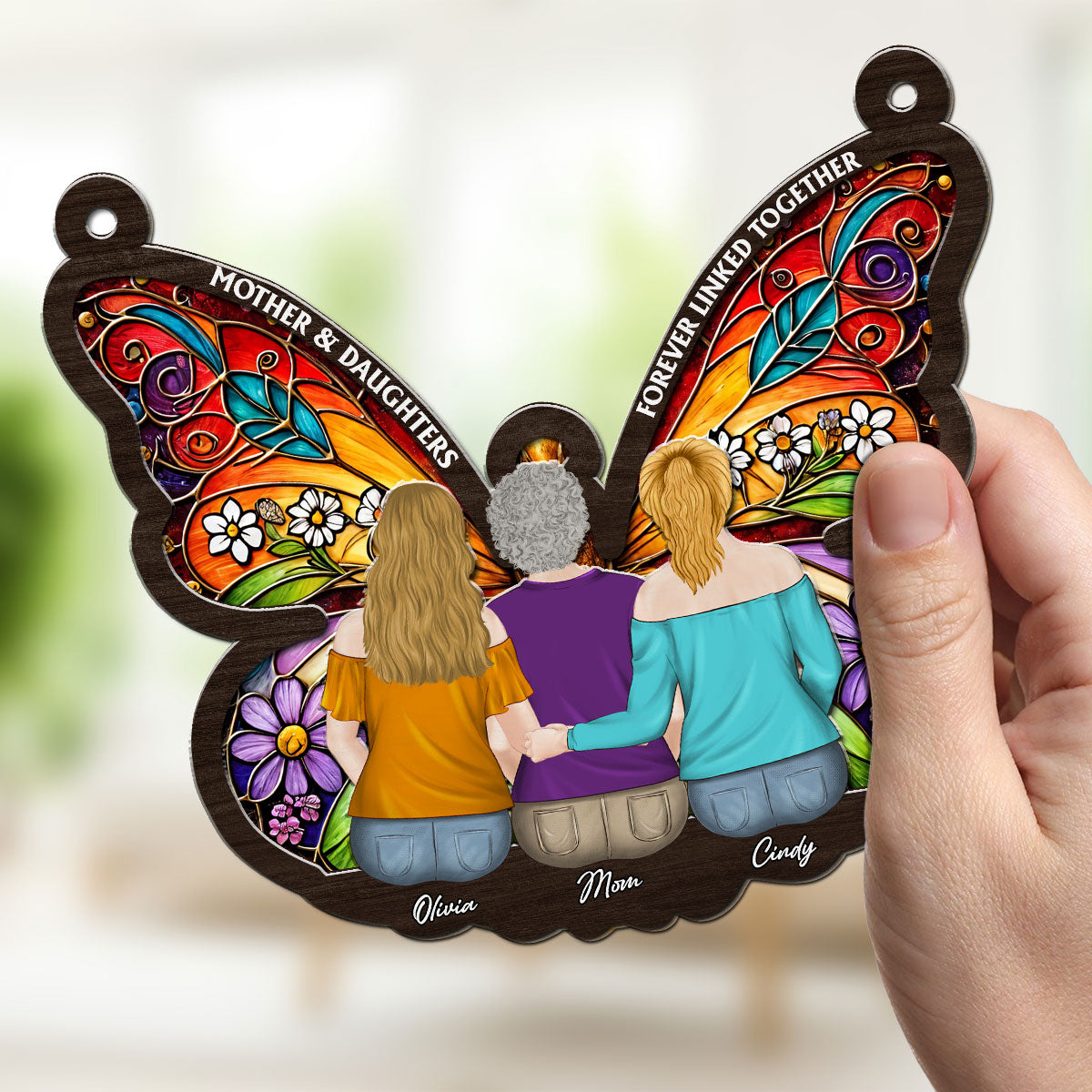 Custom Hanging Decor for Mom Daughter, Mother's Day Birthday Gifts • Mom And Daughter Forever Linked Together - Personalized Suncatcher