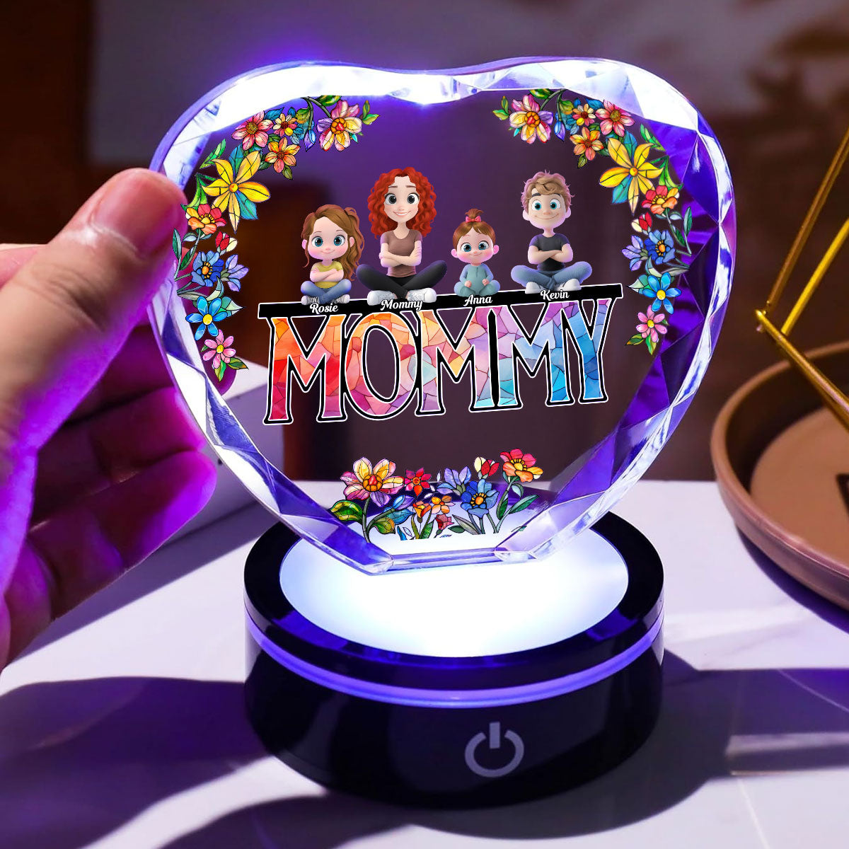 Mommy And Children - Personalized Crystal Led Light