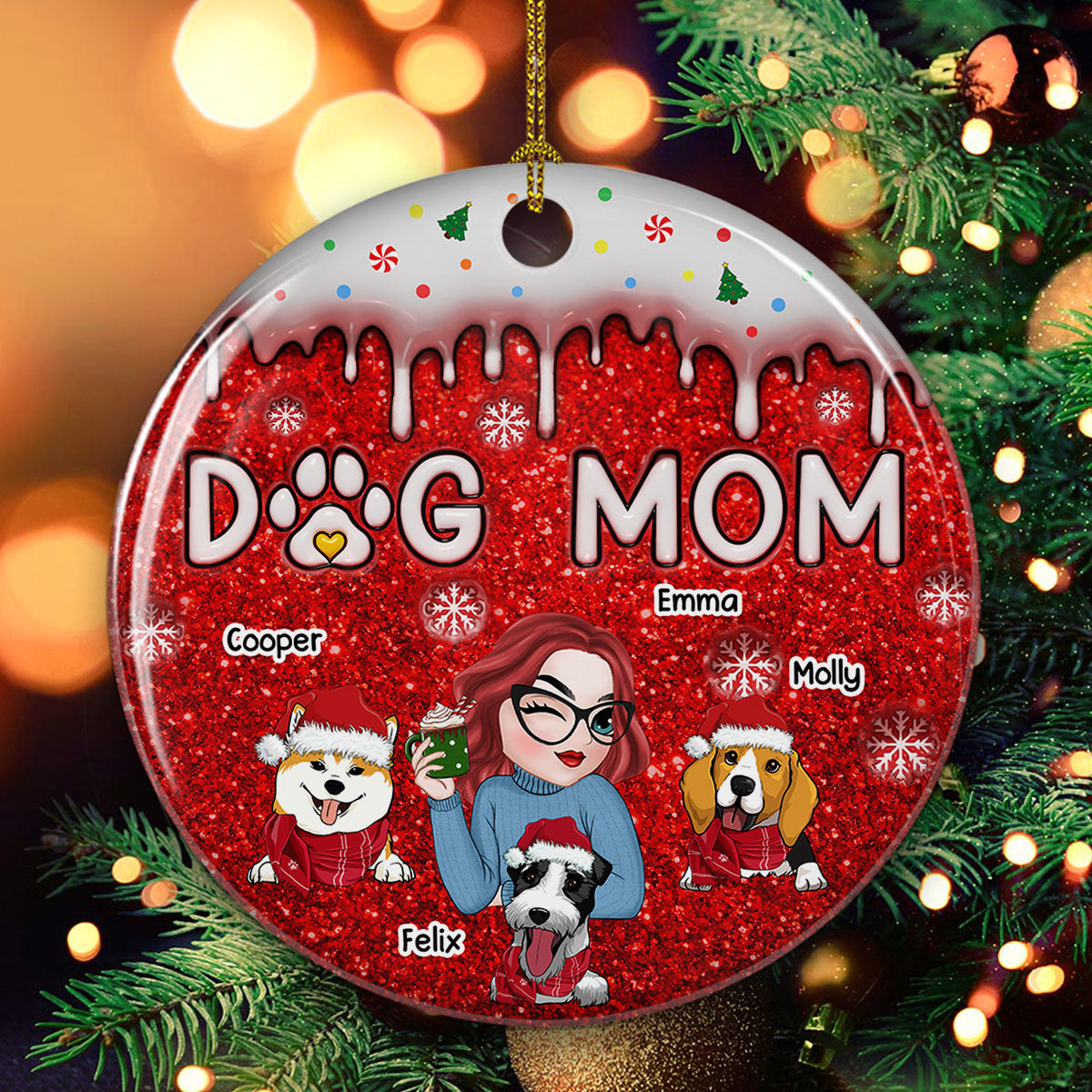 Custom Keepsake Christmas Ornament •  Christmas Dog Mom - Personalized 3D Inflated Effect Ceramic Ornament