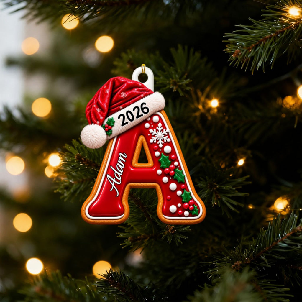 Custom Family Ornament, Christmas Gift for Family Members •  Gingerbread Letter - Personalized 3D White Acrylic Ornament
