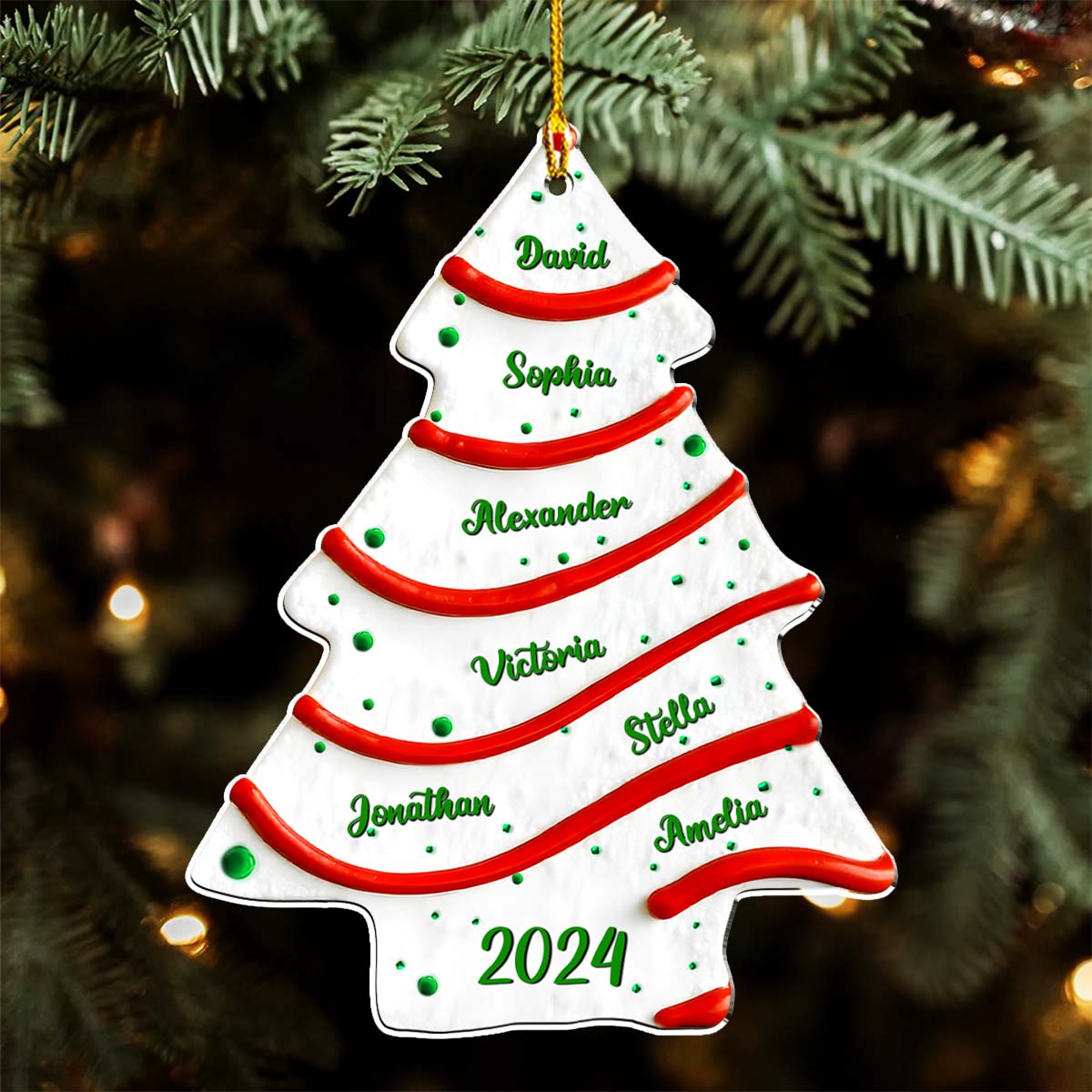 Custom Family Ornament, Christmas Gift for Family Members •  Christmas Tree Cake Name - Personalized 3D Effect Acrylic Ornament - Gifts For Family, Friends, Coworkers