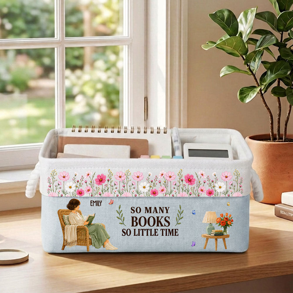Custom Christmas Birthday Bookish Gifts For Book Lovers, Bookworms • Floral Book Nook - Personalized Storage Basket