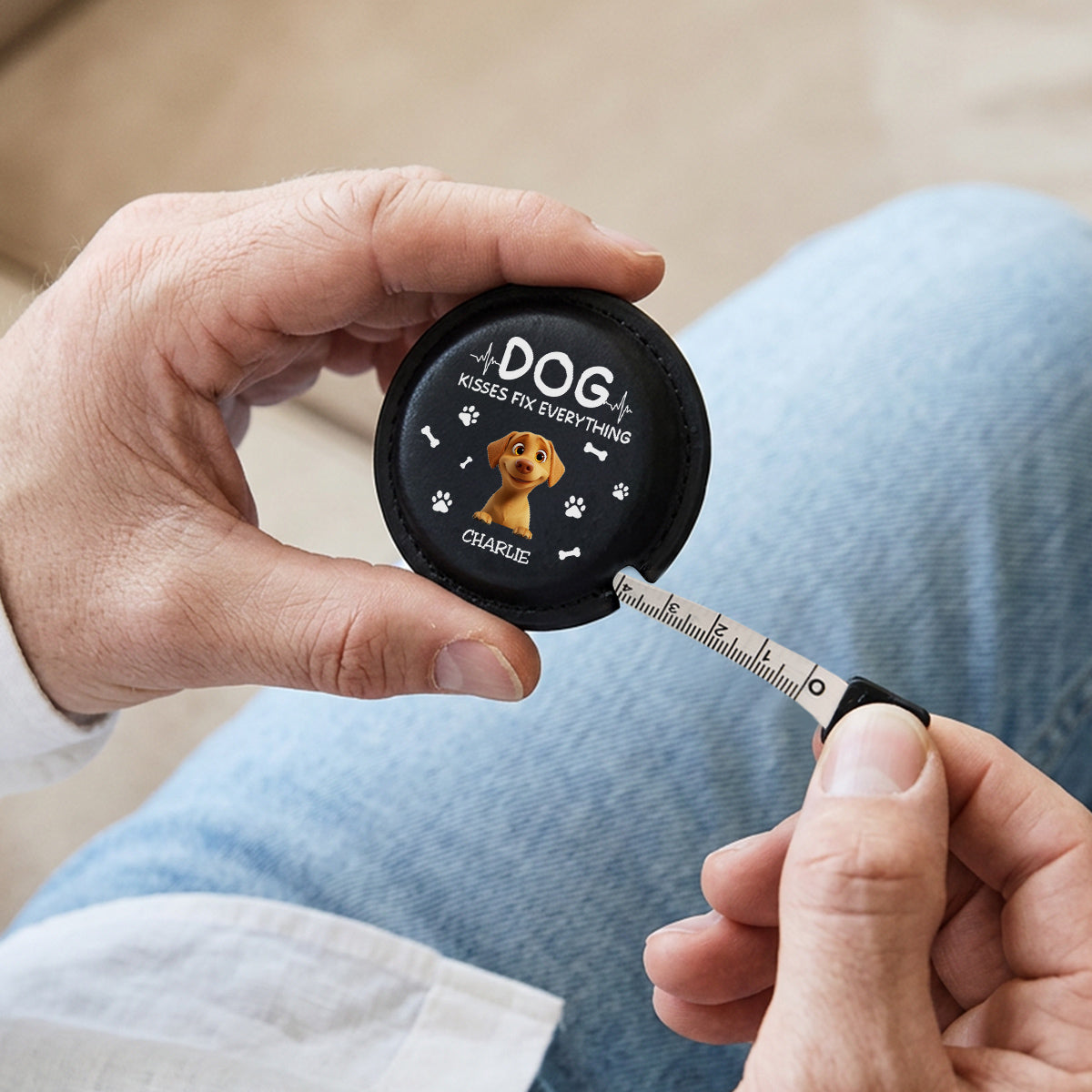 Dog Kisses - Personalized Leather Tape Measure