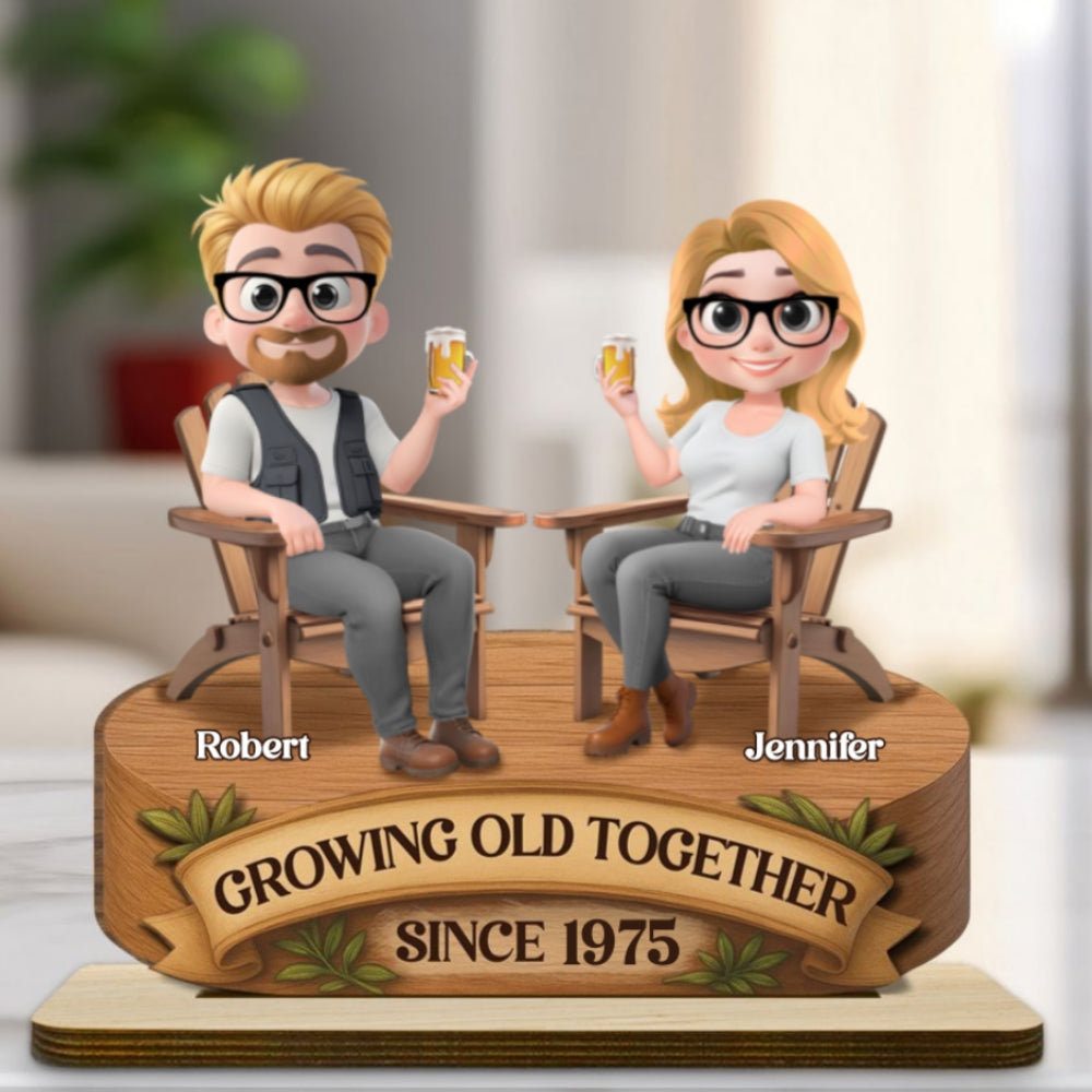 Custom Couple's Decor, Anniversary & Wedding Gift • Love That Grows With Time - Personalized 2-Layer Wood Plaque With Flat Base