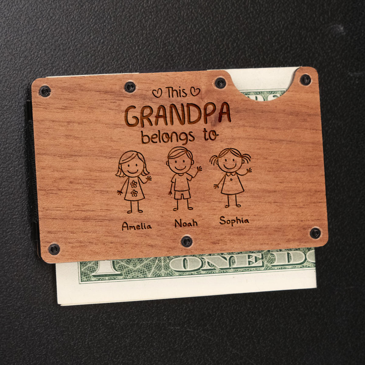 This Grandpa Belongs To Us - Personalized Engraved Wooden Card Holder