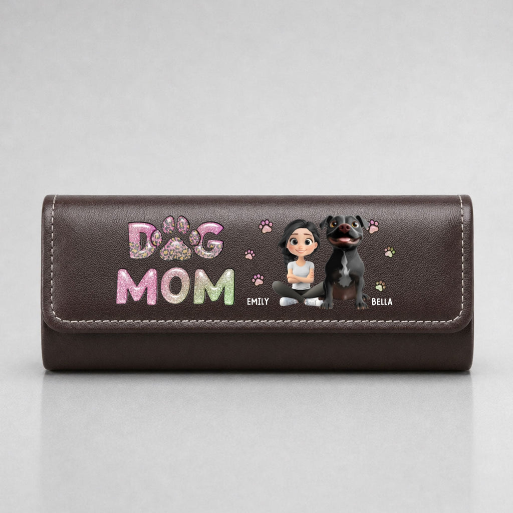 Dog Mom Lovely Chibi - Personalized Leather Eyeglass Case
