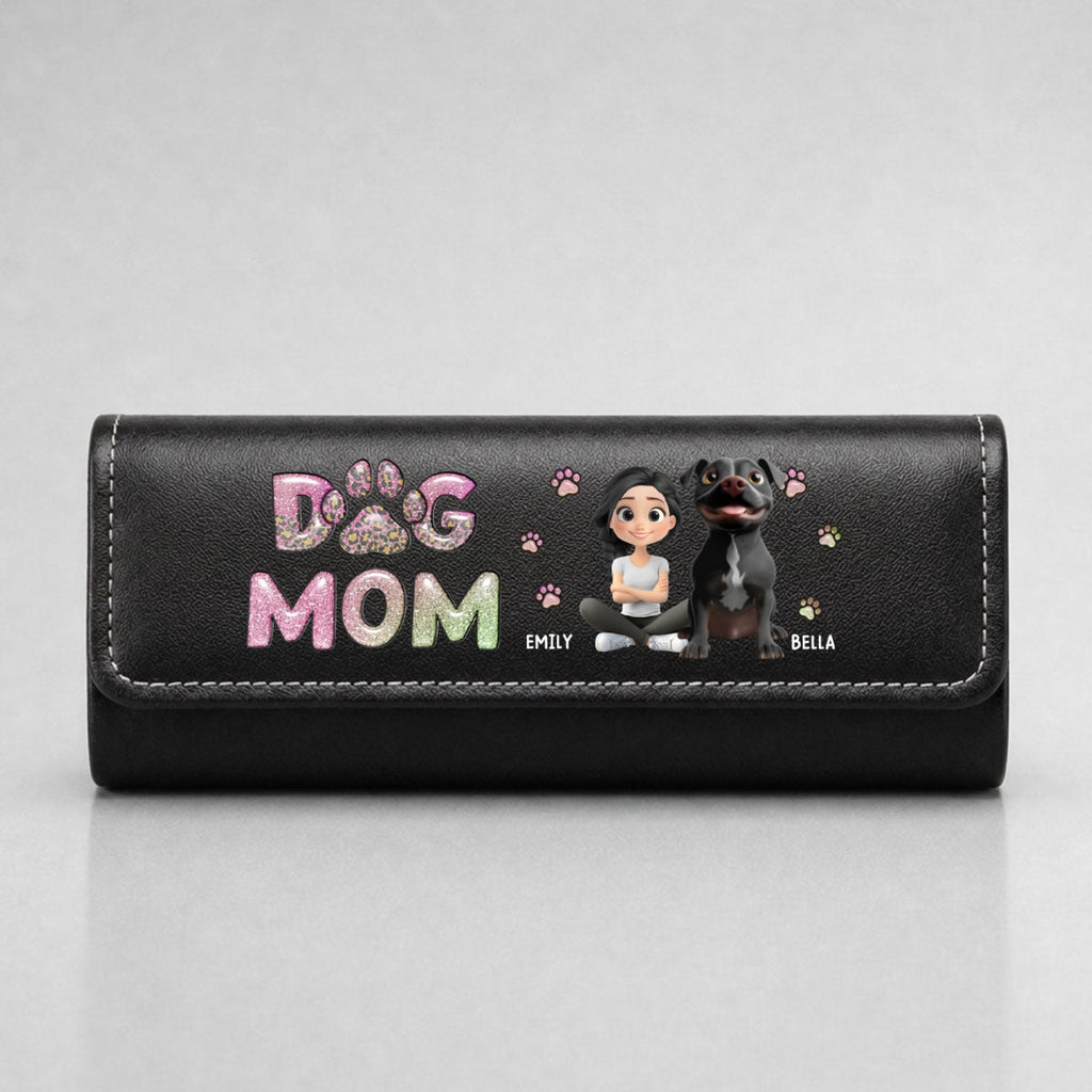 Dog Mom Lovely Chibi - Personalized Leather Eyeglass Case
