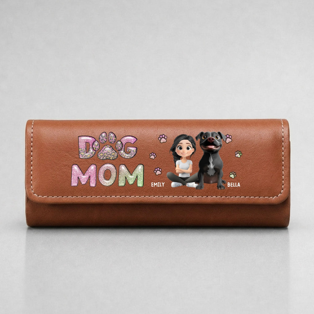 Dog Mom Lovely Chibi - Personalized Leather Eyeglass Case