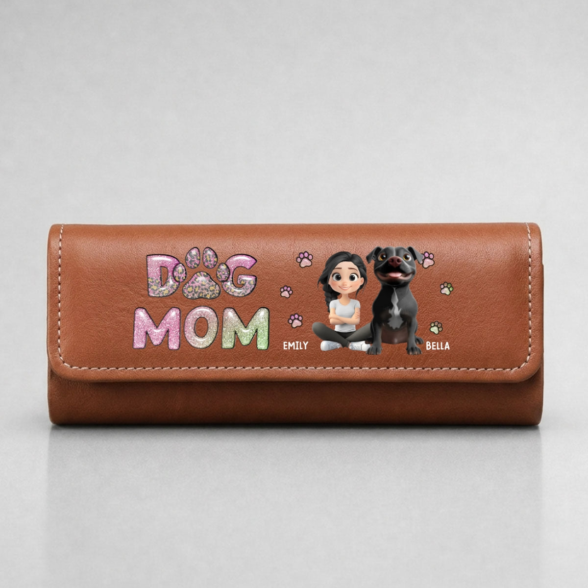 Dog Mom Lovely Chibi - Personalized Leather Eyeglass Case