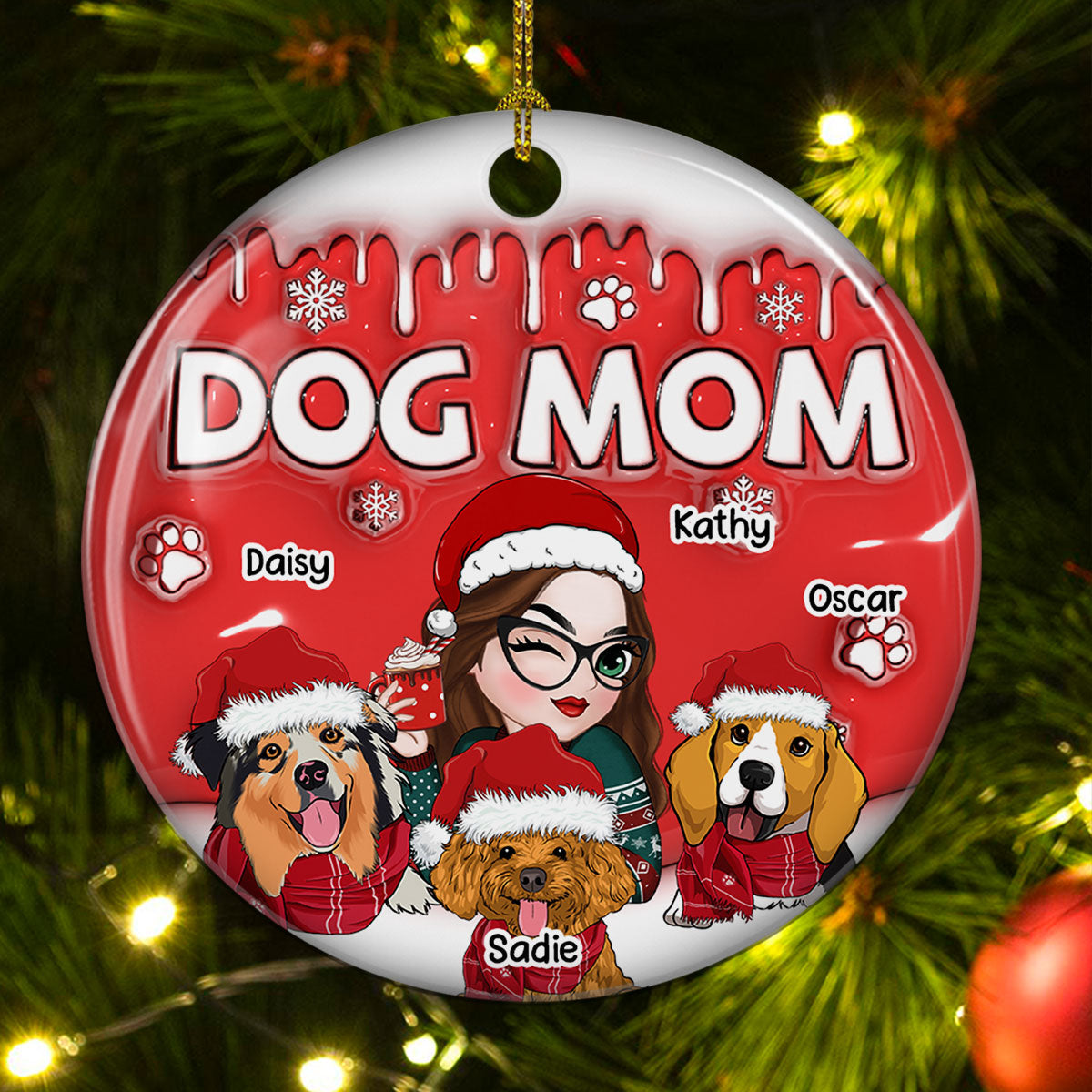 Custom Keepsake Christmas Ornament •  Dog Mom In Christmas - Personalized 3D Inflated Effect Ceramic Ornament