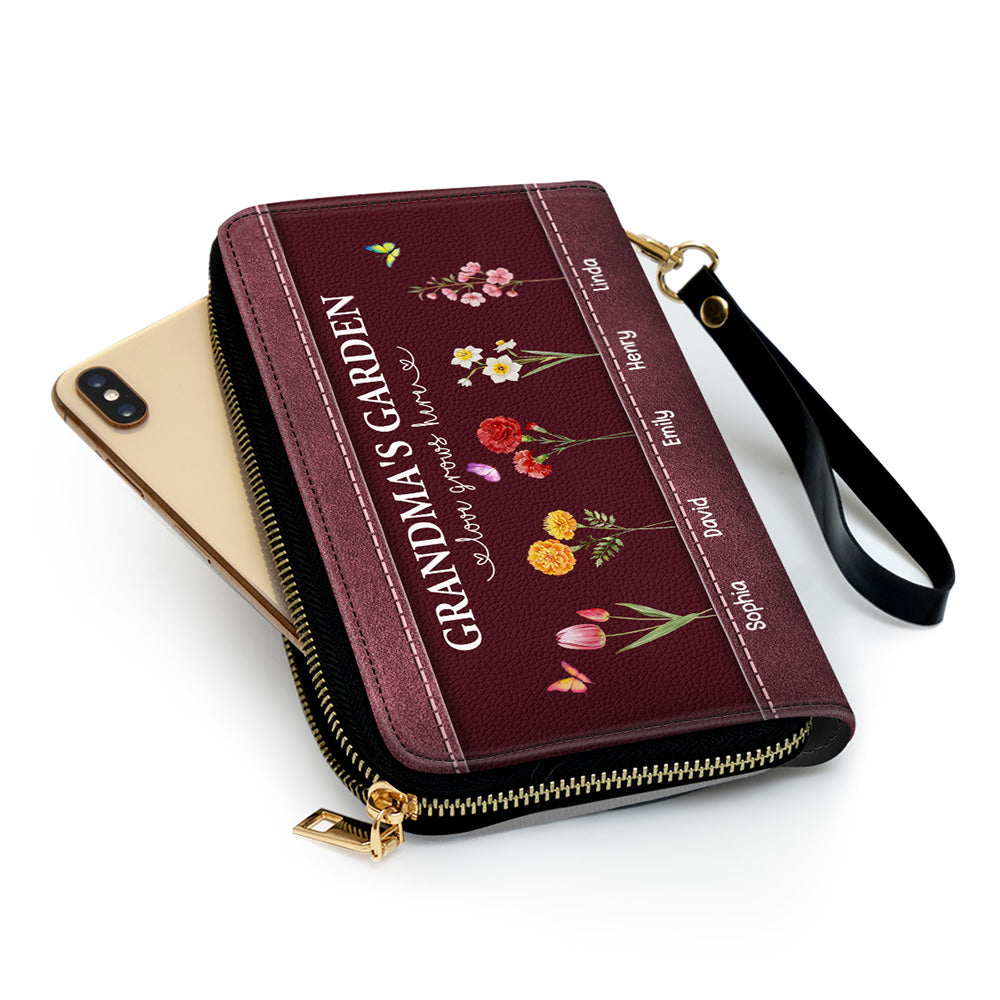 The Garden of Grandma Love Grows Here - Personalized Leather Wallet