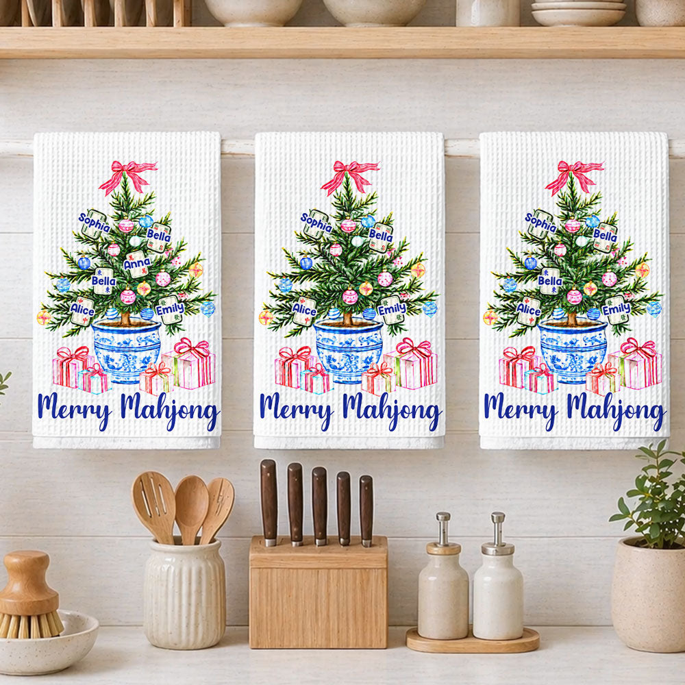 Custom Best Friend Kitchen Towel With Names, Birthday Christmas Gift For Friend Bestie • Merry Mahjong - Personalized Kitchen Towel