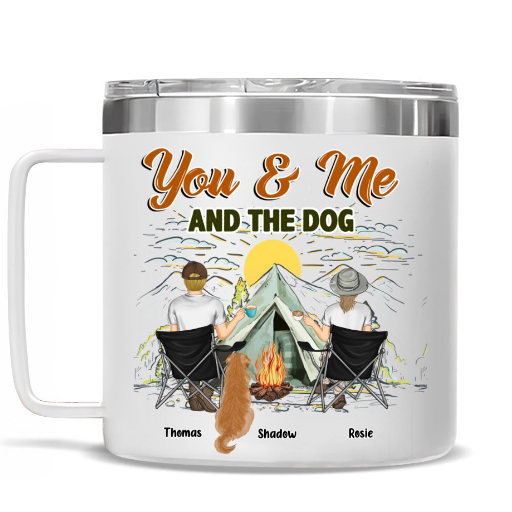 You And Me And Our Lovely Dogs - Personalized 14oz Stainless Steel Tumbler With Handle