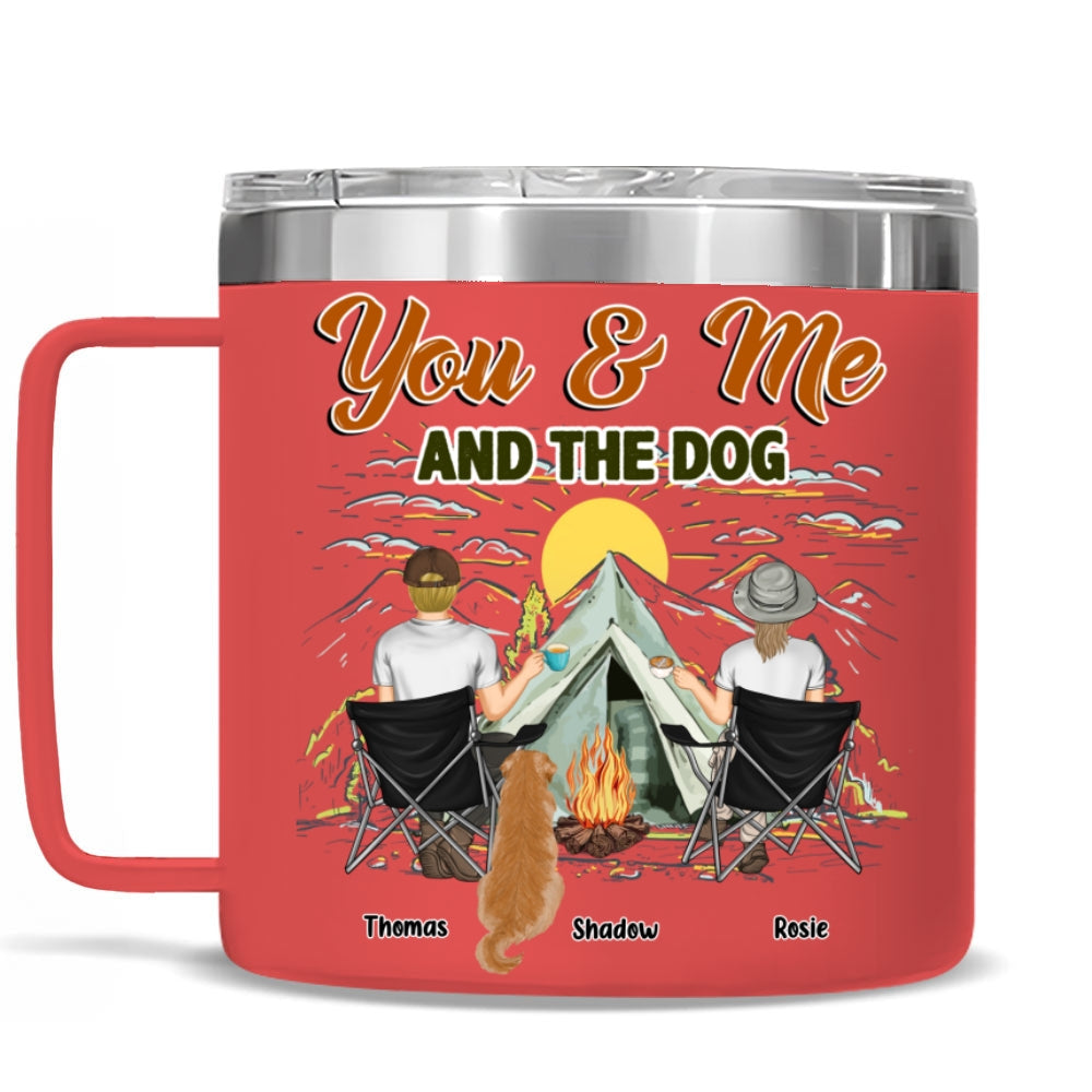 You And Me And Our Lovely Dogs - Personalized 14oz Stainless Steel Tumbler With Handle