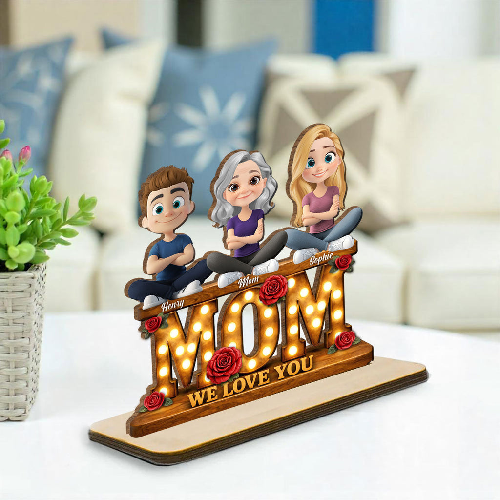 Custom Mother's Day Decor, Gift for Mom & Grandma • Mom Love Forever - Personalized 2-Layer Wood Plaque With Flat Base