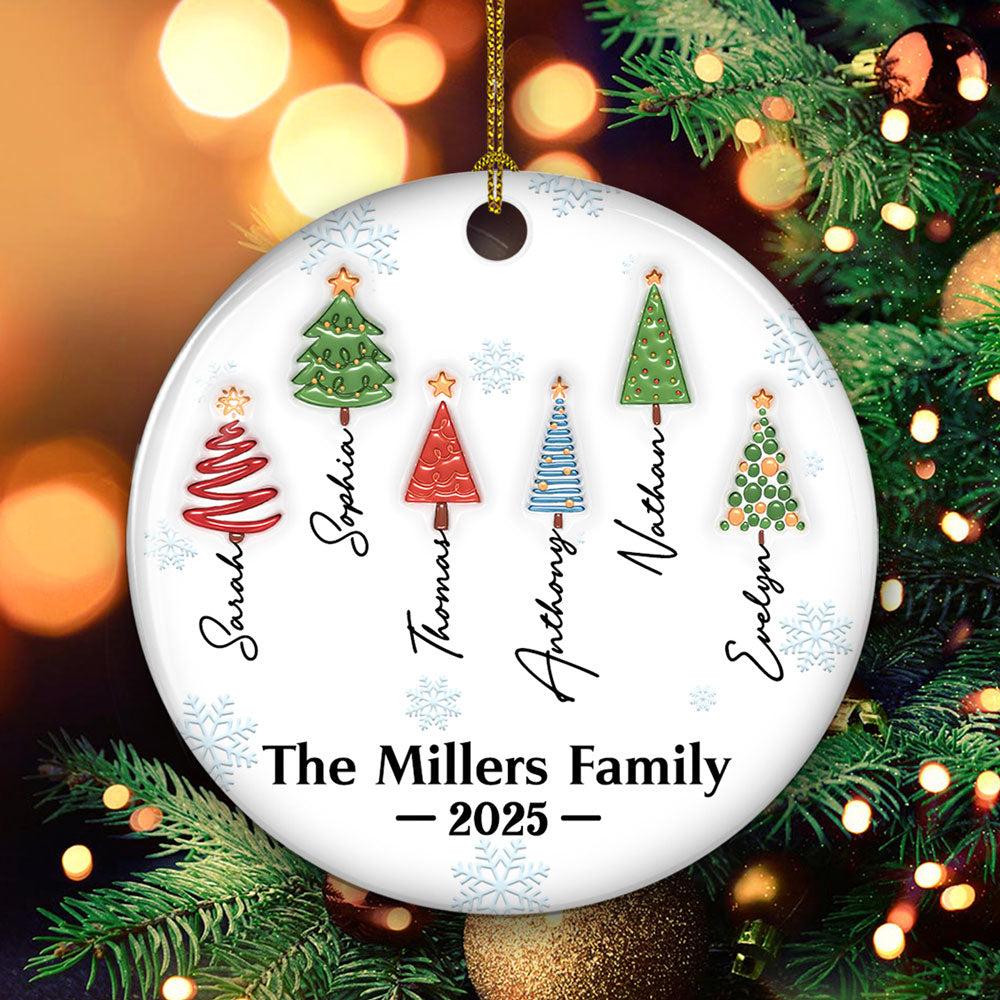 Custom Family Ornament, Christmas Gift for Family Members •  Family Christmas Tree Names - Personalized 3D Inflated Effect Ceramic Ornament