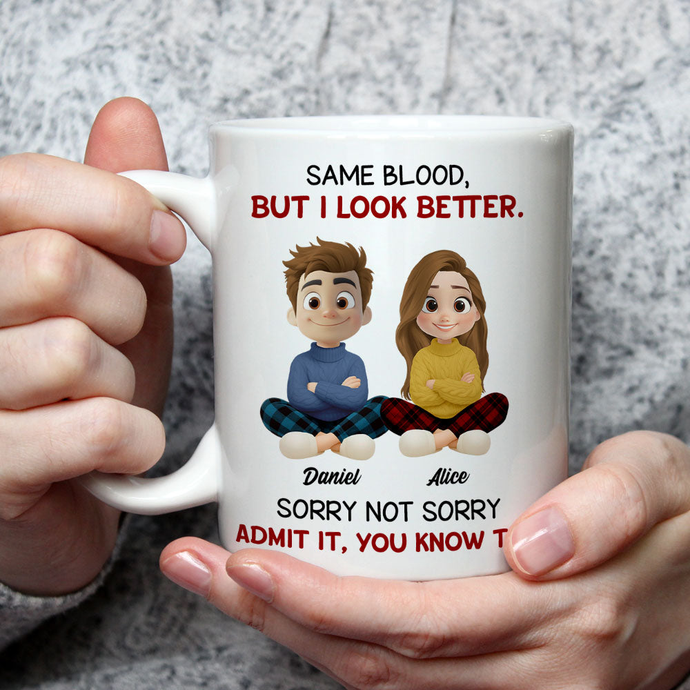 Custom Christmas & Birthday Gift for Brother & Sister • Guess Who Got The Looks - Personalized Coffee Mug