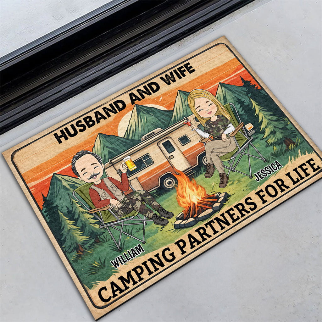 Husband And Wife Camping Partners For Life - Personalized Doormat
