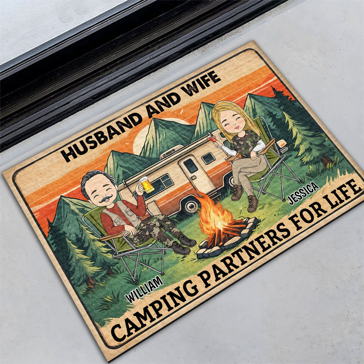 Husband And Wife Camping Partners For Life - Personalized Doormat