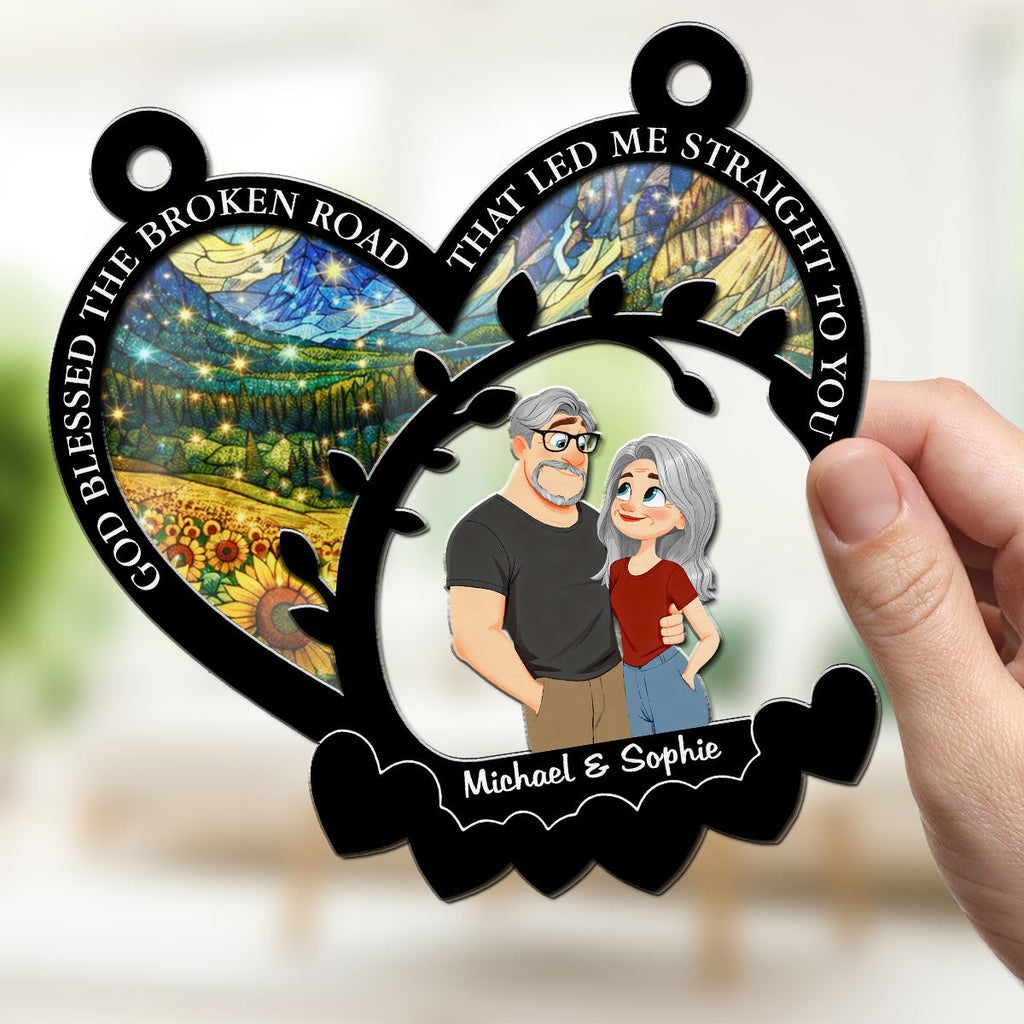 Custom Couple Hanging Decor, Anniversary Valentine's Day Gifts • The Broken Road - Personalized Suncatcher