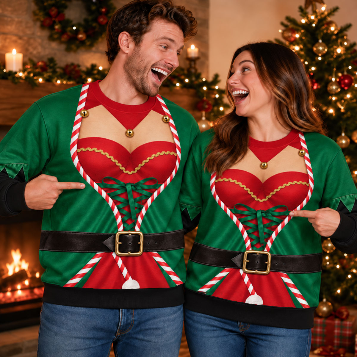 Custom Funny Ugly Sweatshirt, Couple Christmas Gift • Funny Holiday Version 2 - Personalized All-Over-Print Sweatshirt