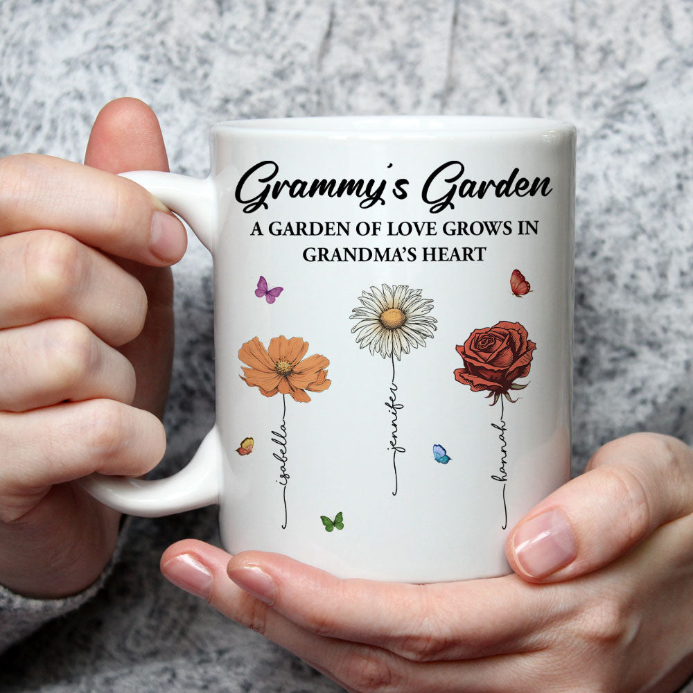 Custom Christmas & Birthday Gift For Grandma • Her Garden Grows With Love - Personalized Coffee Mug