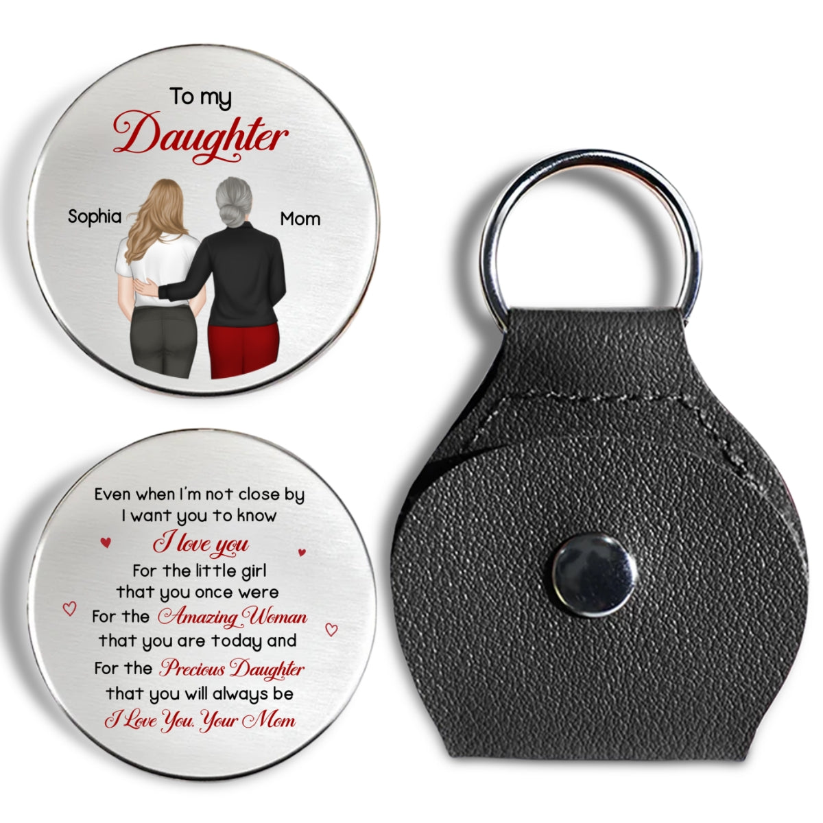 Custom Coin Keychain for Daughter Mom, Mother's Day Birthday Gifts • My Precious Daughter - Personalized Pocket Hug