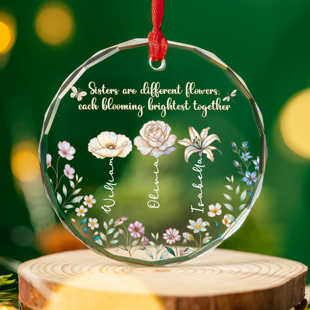 Custom Sister Christmas Ornament •  Blooming Together - Personalized Glass Ornament