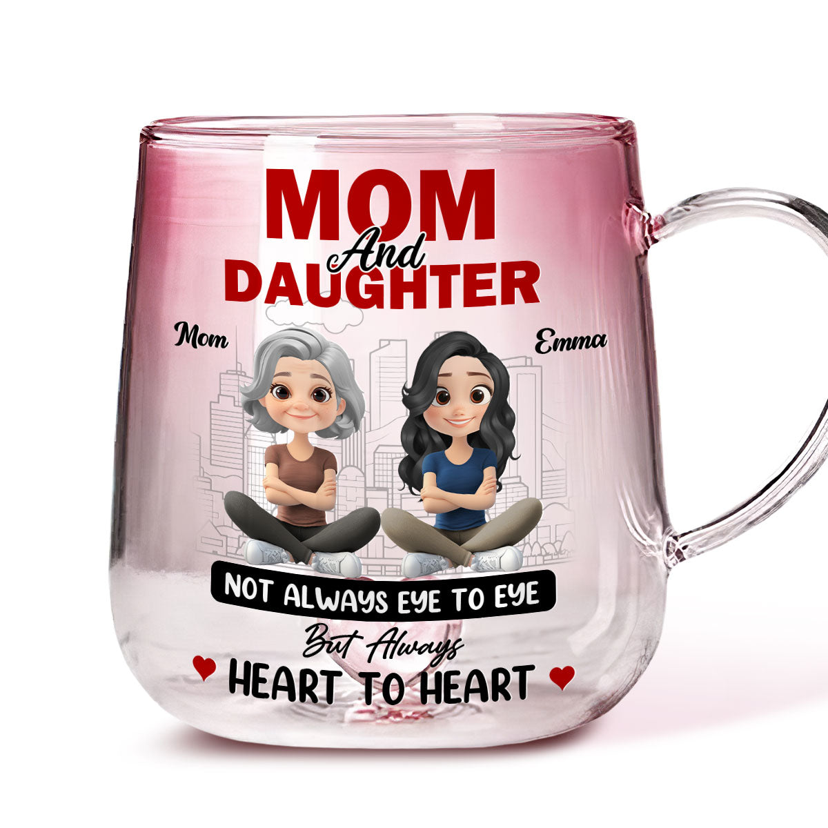 Custom Mother's Day Gift for Daughter • The Bond Of Love Between Mother And Daughter - Personalized Pink Gradient Glass Mug