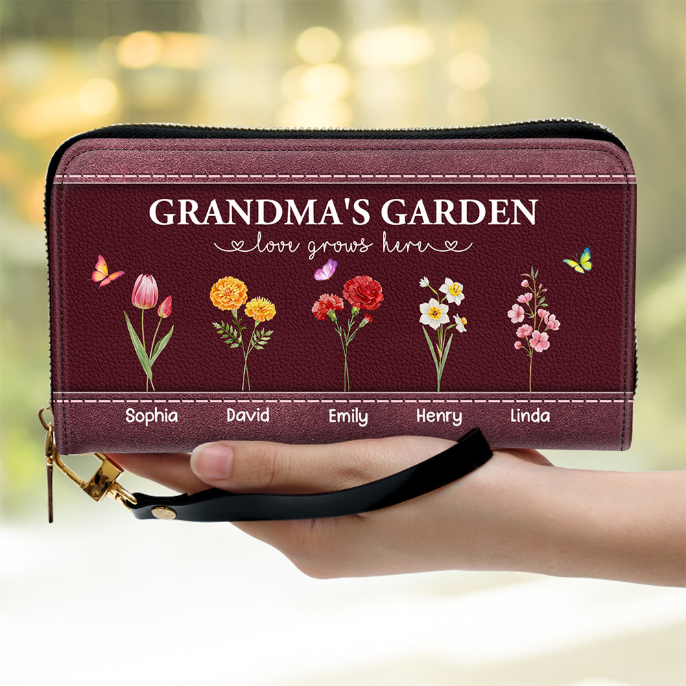 The Garden of Grandma Love Grows Here - Personalized Leather Wallet