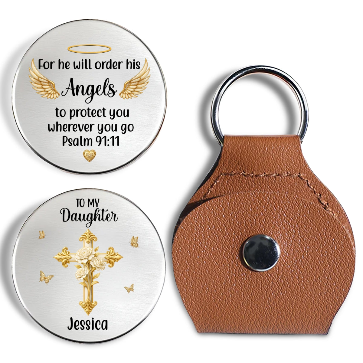 Custom Daughter Coin Keychain, Christian Gift, Faith Keepsake • Protect You - Personalized Pocket Hug