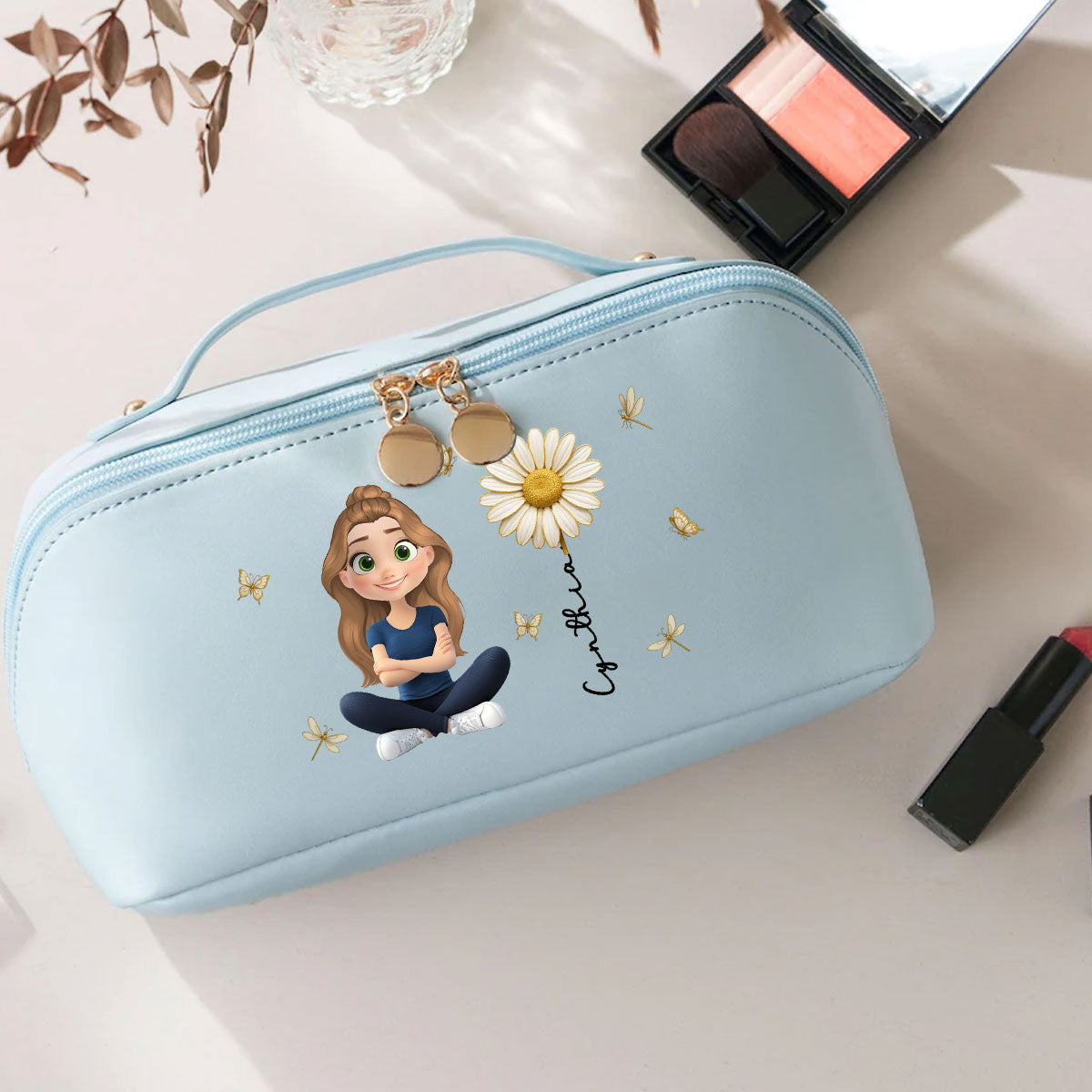Floral Soul - Personalized Leather Makeup Bag