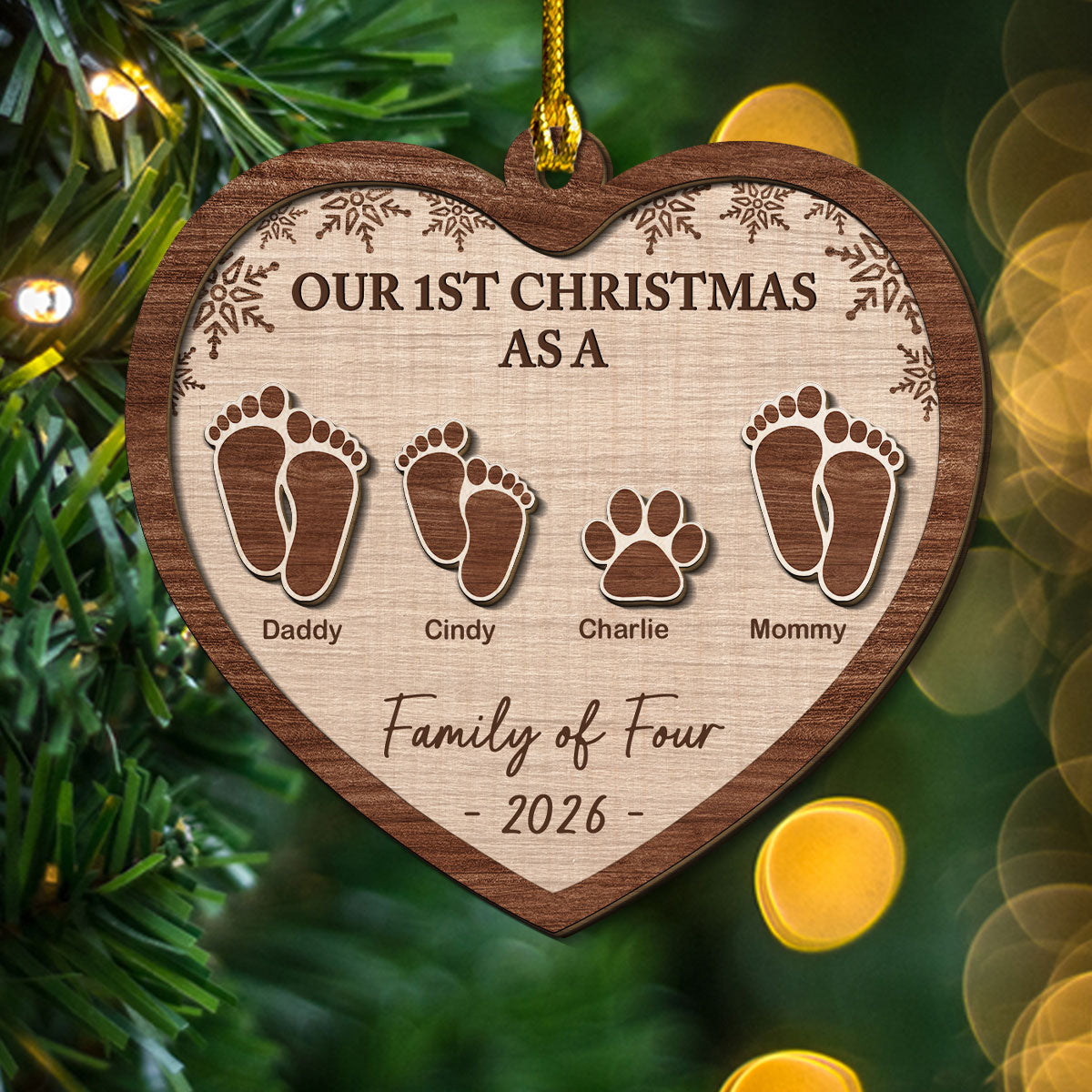 Custom Family First Christmas Ornament •  Our 1st Christmas - Personalized Freeshape 2-Layered Wood Ornament