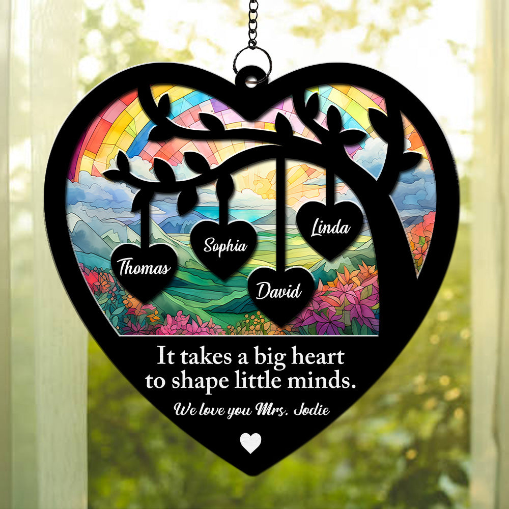 Custom Name Hanging Decor, Birthday Housewarming Gift • Your Big Heart Shapes Our World - Personalized Suncatcher
