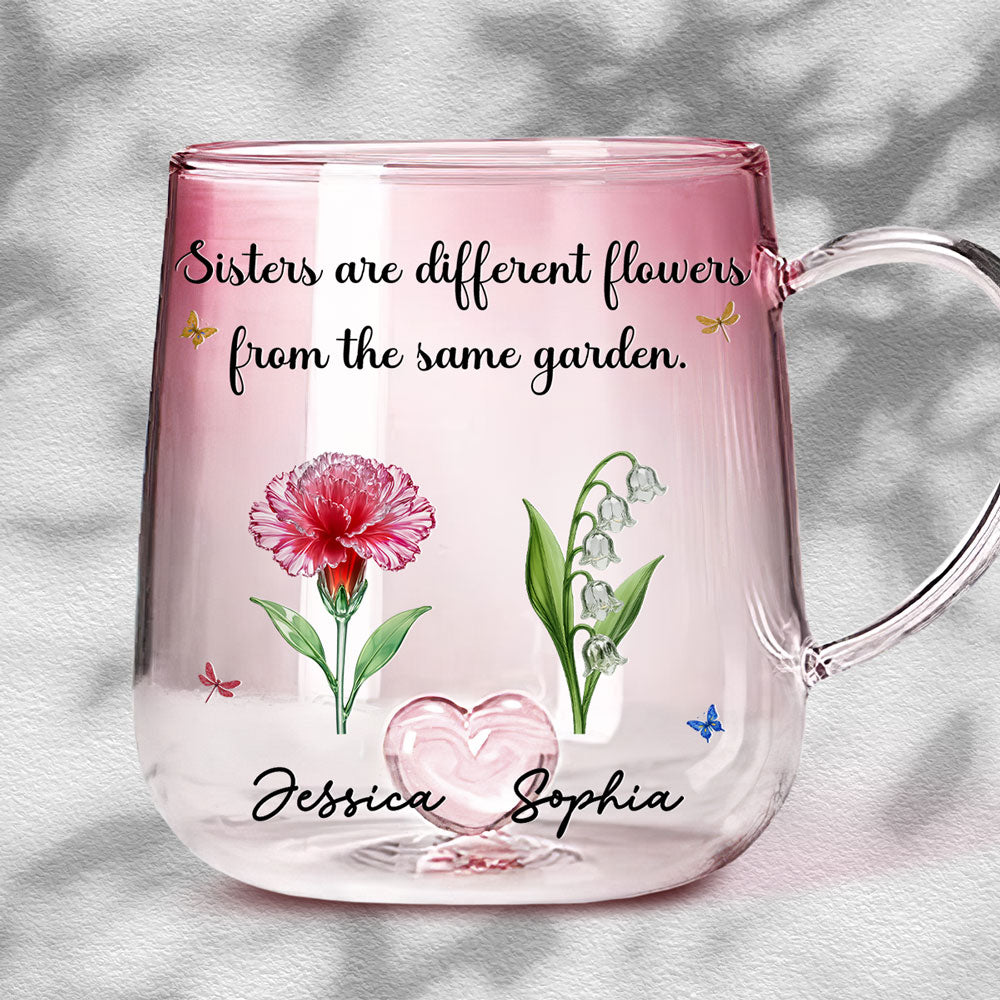 Custom Christmas & Birthday Gift for Brother & Sister • We Are Flowers - Personalized Pink Gradient Glass Mug