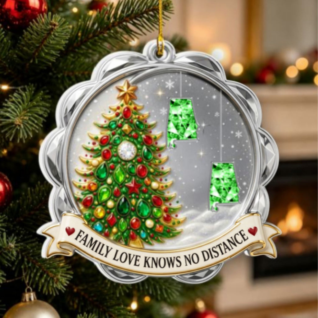 Custom Family Christmas Ornament for Long Distance Families •  No Distance Can Separate - Personalized 3D White Acrylic Ornament