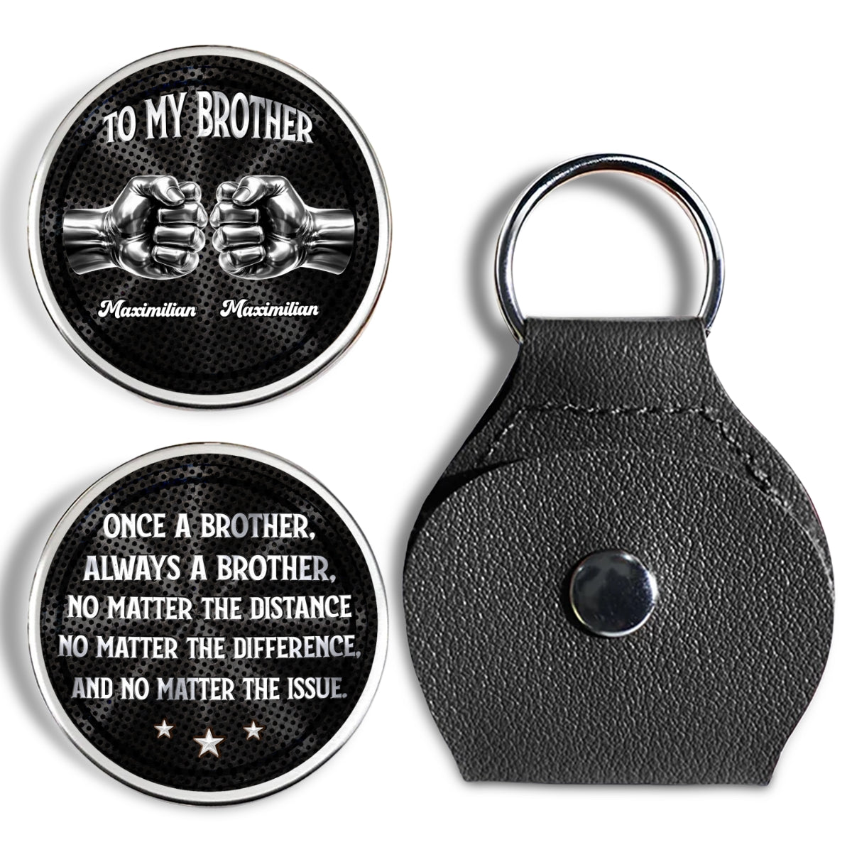 Custom Brother Coin Keychain, Birthday Gift for Family Members • Soulmate Best Friend - Personalized 3D Printing Pocket Hug
