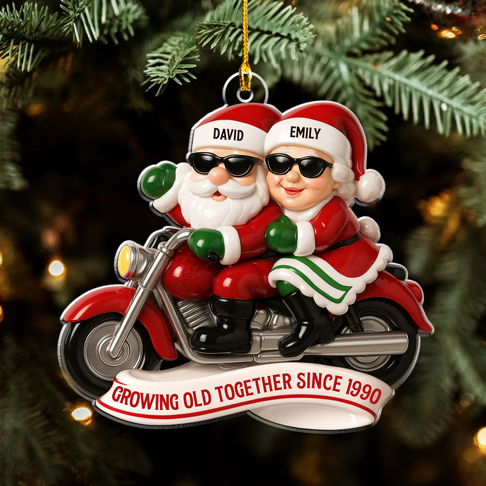Custom Couple Christmas Ornament, Anniversary Gift •  Grow Old Together Motorcycle - Personalized Acrylic Ornament