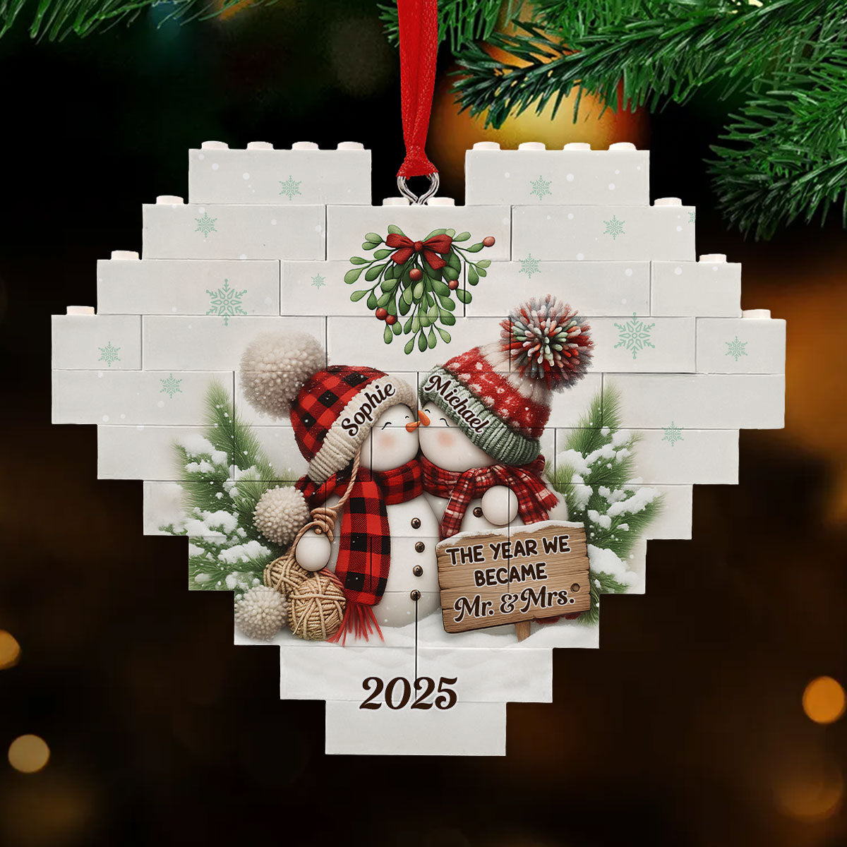 Custom Friendship Christmas Ornament, Best Friend Gift •  Merry And Bright Together - Personalized Heart Puzzle Ornament