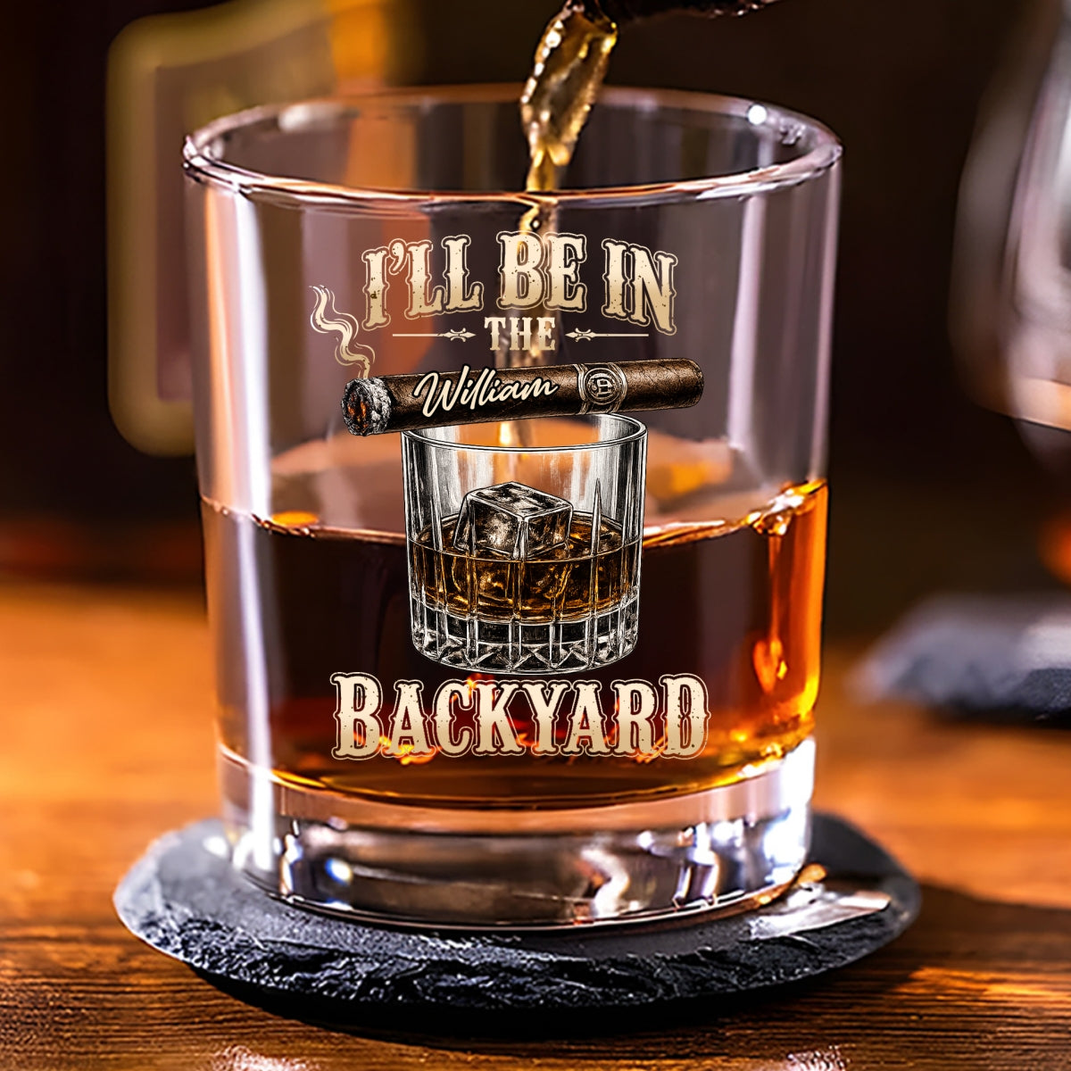 Custom Christmas Birthday Drinkware Gifts for Dad • I Will Be In The Backyard - Personalized Whiskey Glass