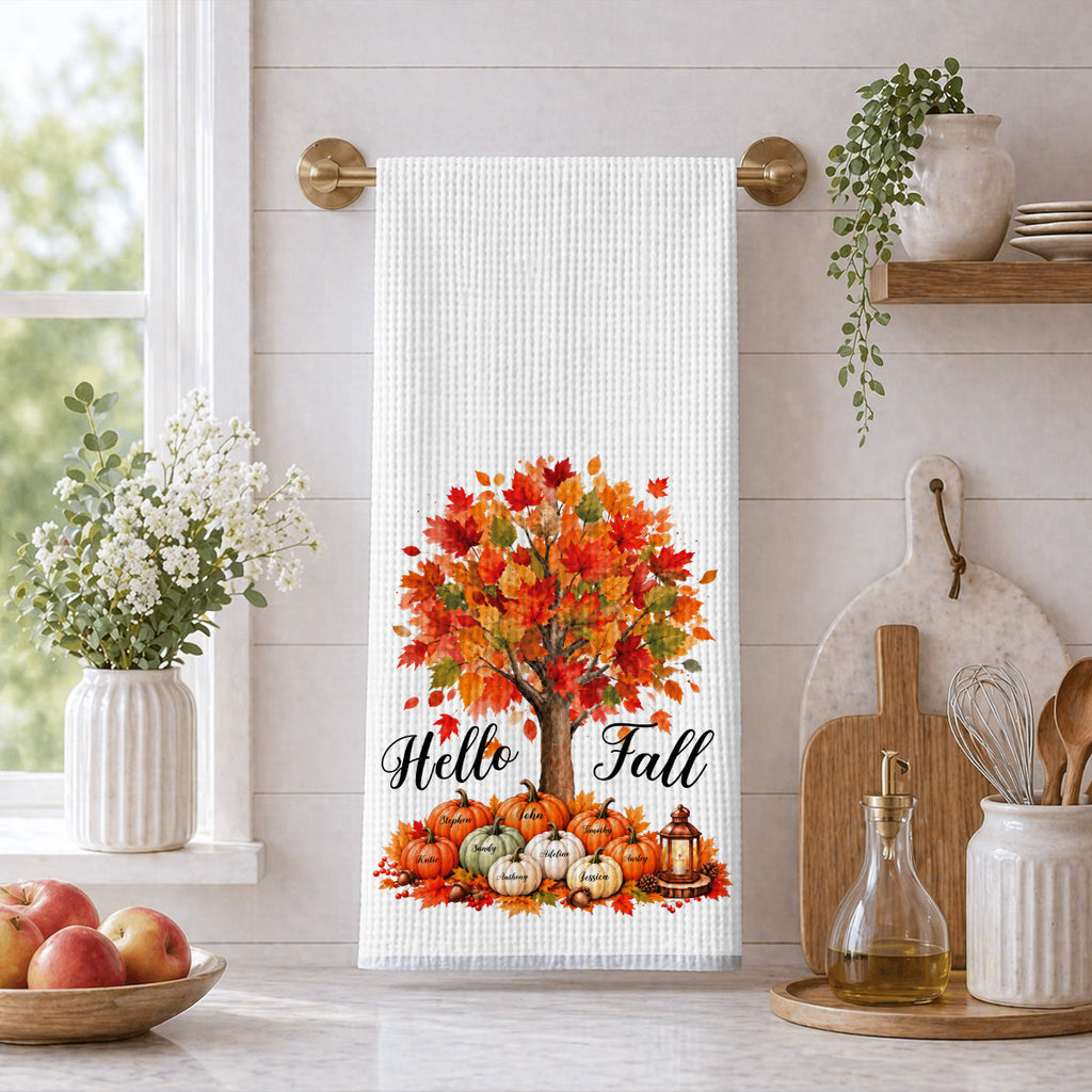 Custom Family Name Kitchen Towel, Christmas Housewarming Gift For Family • Our Little Pumpkins Grow - Personalized Kitchen Towel