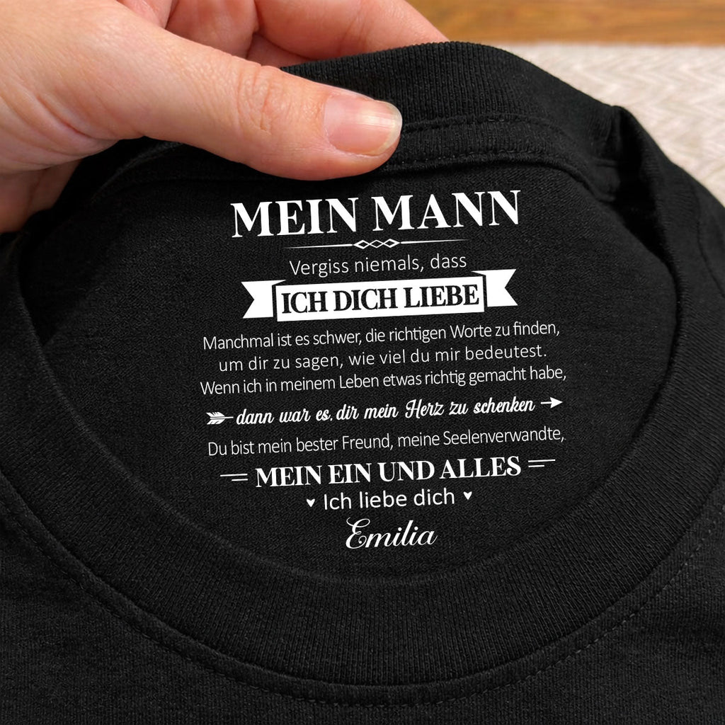 Custom Christmas Anniversary Keepsake Gifts For Husband • Mein Seelenverwandter und mein Ein und Alles – T-Shirt mit personalisiertem Aufdruck im Innenkragen