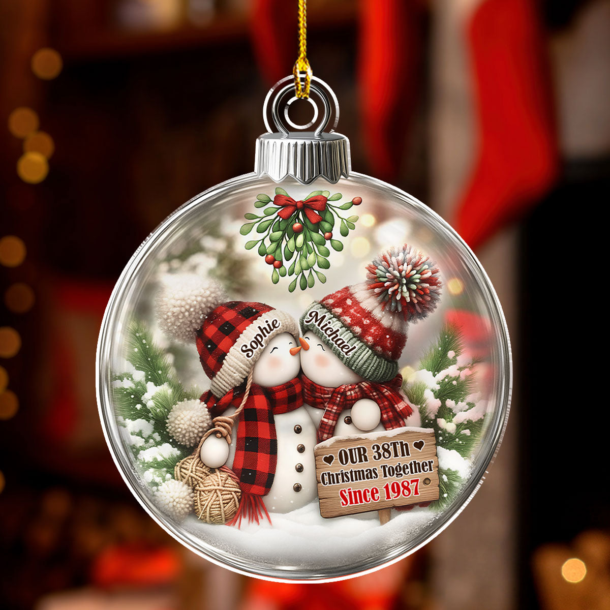 Custom Couple Christmas Ornament, Anniversary Gift •  Together Since The First Snow - Personalized 3D Effect Acrylic Ornament