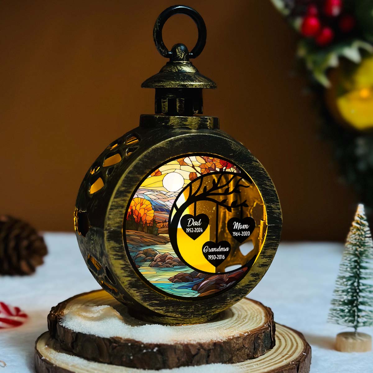 Custom Name Memorial Christmas Night Light, Remembrance Gifts • In Heaven - Personalized Christmas Lantern