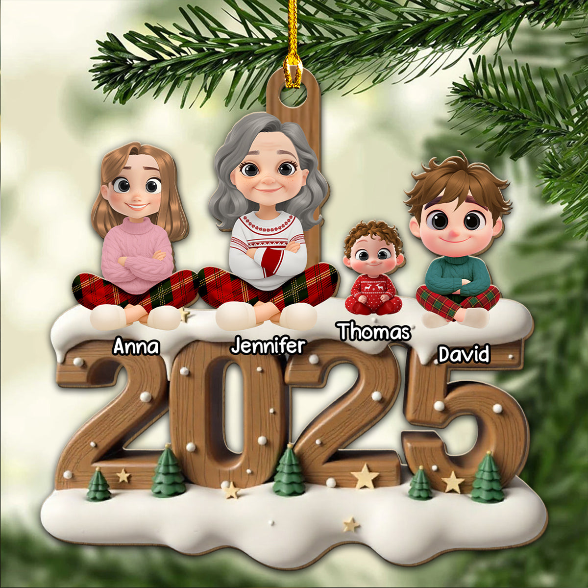 Custom Family Ornament, Christmas Gift for Family Members •  Your Grandma This Year Onwards - Personalized 3D Effect Wood Ornament
