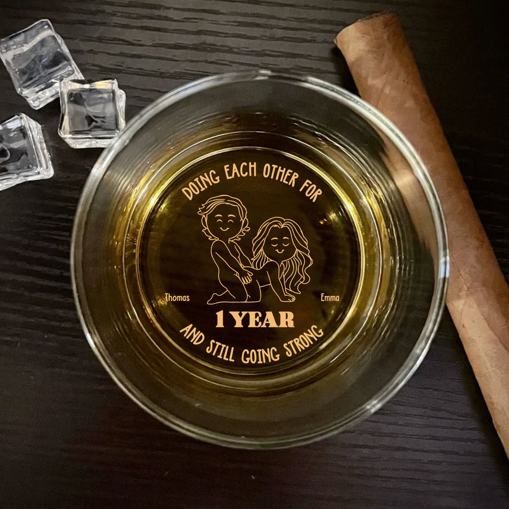Custom Christmas Anniversary Birthday Drinkware Gifts for Couple • Doing Each Other - Personalized Engraved Whiskey Glass