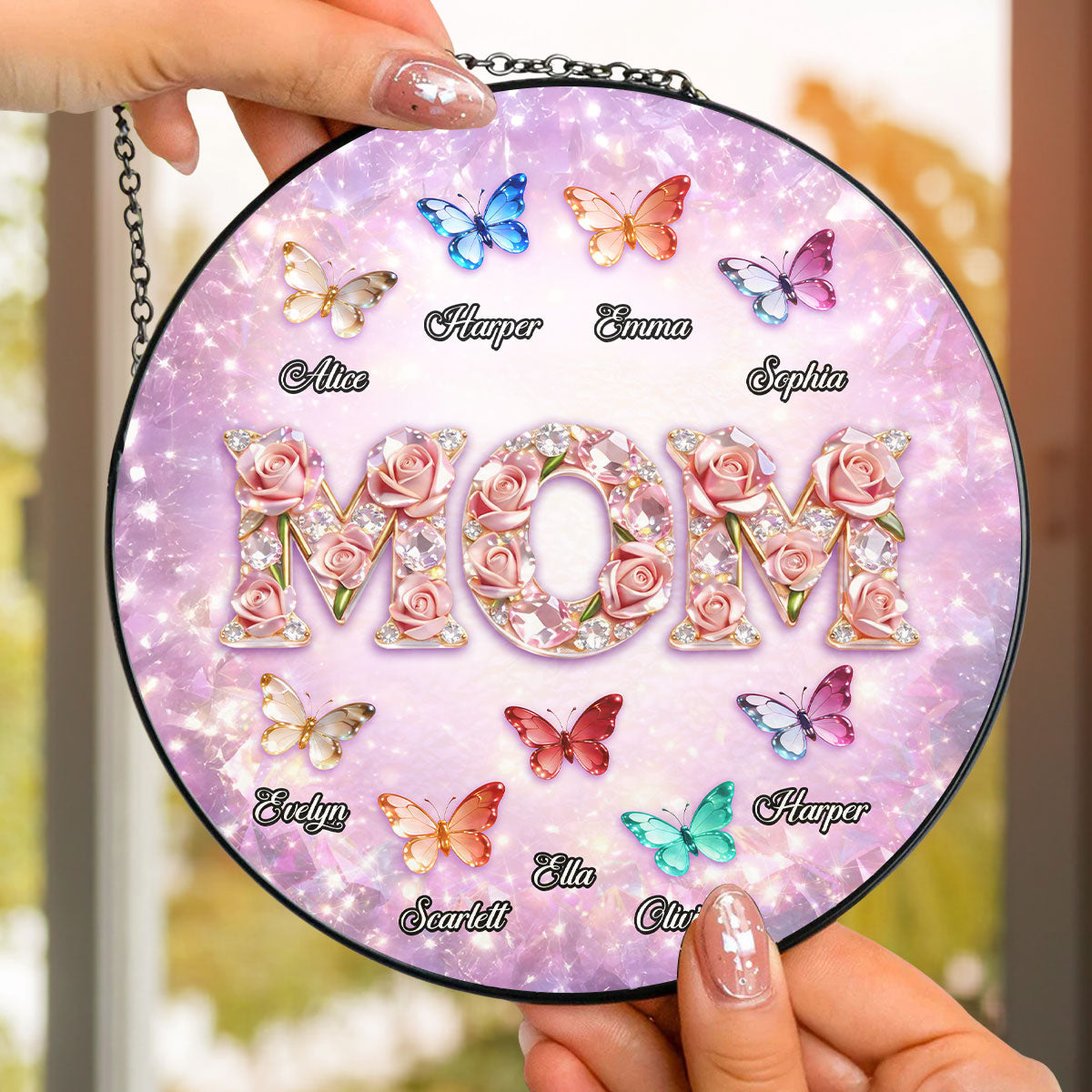 Custom Grandma Hanging Decor, Mother's Day Birthday Gifts • Grandma Loves Grandkids - Personalized Window Hanging Suncatcher